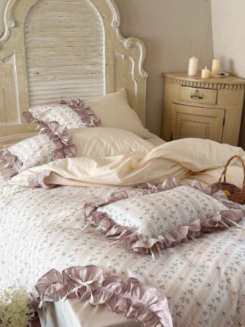 Pink Floral Ruffle Bedding Set