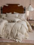 Beige Floral Embroidered Bedding Set