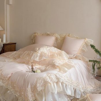 Cream Lace Ruffle Bedding Set