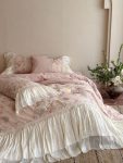 Pink Floral Ruffle Bedding Set