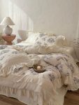 Gray Floral Ruffle Bedding Set