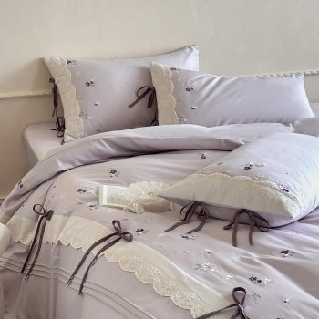 Lavender Floral Lace Bedding Set